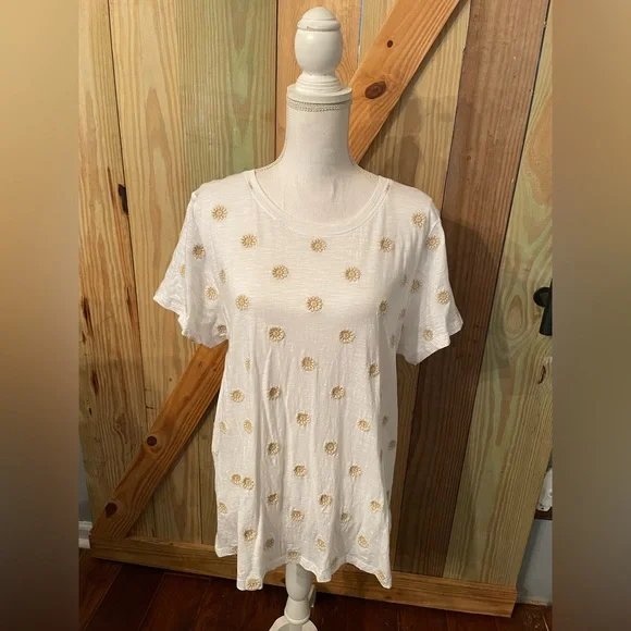 Lucky Brand White Tee with Gold Accents - Picture 6 of 8